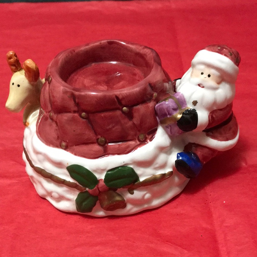 Glazed Ceramic Santa & Reindeer Candle Holder